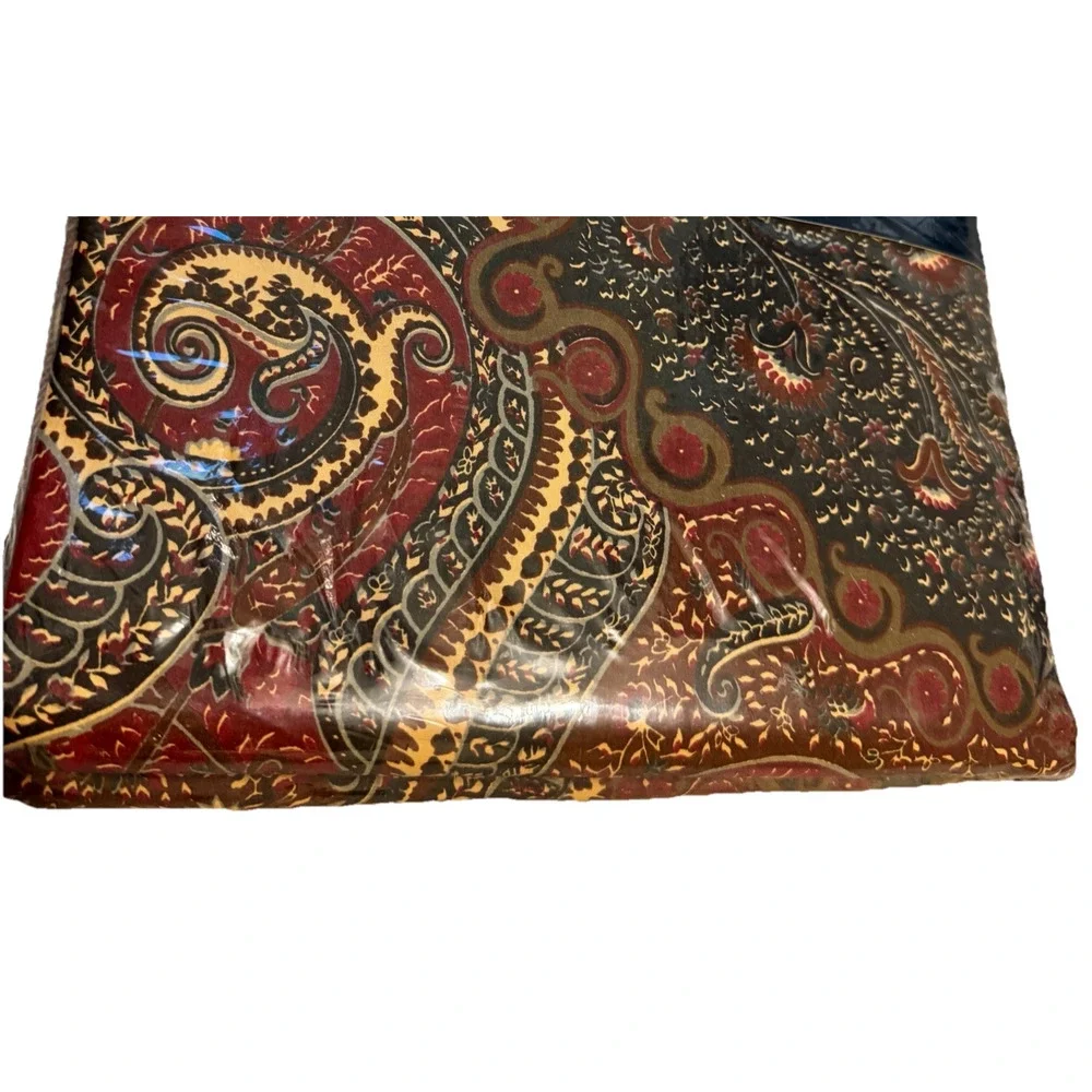 Vintage RALPH LAUREN QUEEN Flat Sheet Whitbury‎ Paisley Black Red Brown Combed